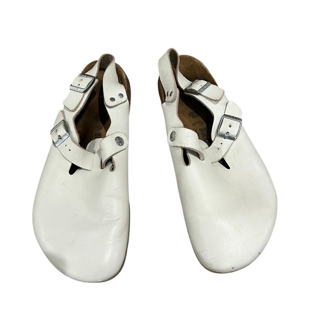 Birkenstock Tokio White Leather Big Buckle Clogs 11-11.5